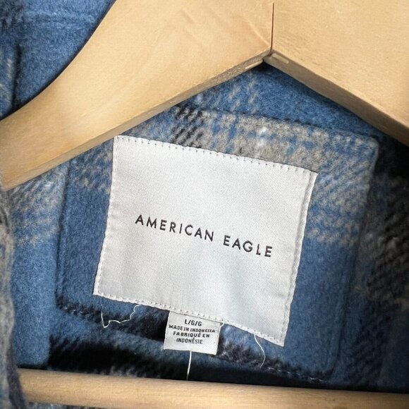 American Eagle Oversized Brushed Plaid Shacket Jacket Womens Size Large Blue - Picture 3 of 12
